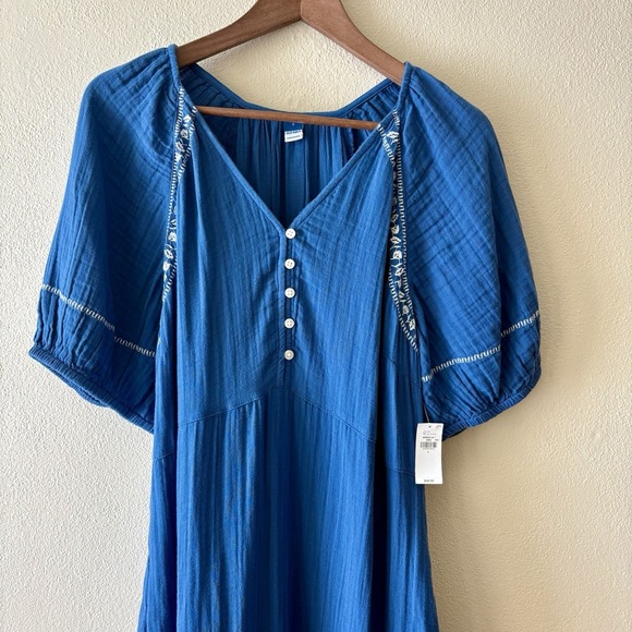 NEW Old Navy blue crinkle-crepe 100% cotton maxi swing dress - Picture 9 of 11